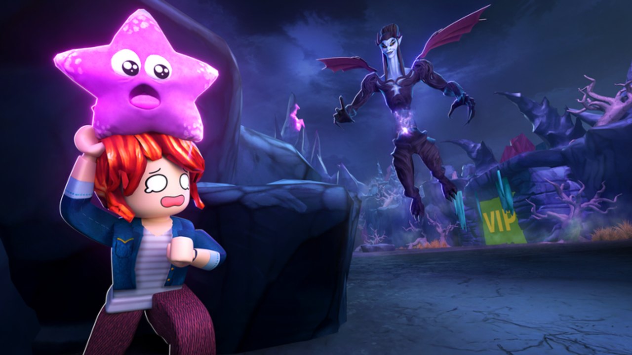 A Roblox avatar clutching a starfish Memory while the Manananggal hovers over a VIP-marked zone on Nakali